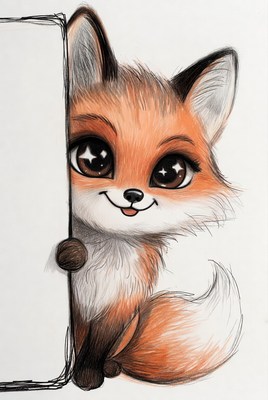 Cute fox holding blank sign