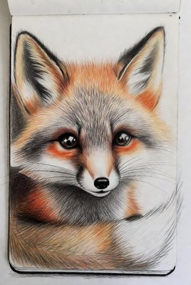 Close-up drawing of red fox face