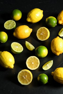 Lemons and Limes on Black Background