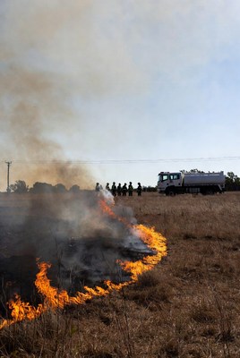 Firefighters Battling Grassland Fire