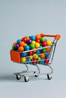 Shopping Cart Filled with Colorful Candy