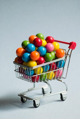 Shopping Cart Filled with Colorful Candy