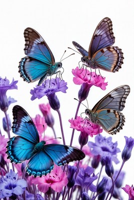 Blue Butterflies on Purple Flowers
