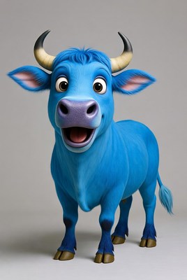 Cartoon Blue Bull Smiling
