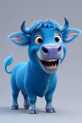 Smiling Blue Cartoon Bull