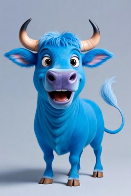Cartoon Blue Bull Smiling