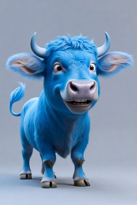 Cartoon Blue Bull Smiling