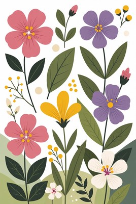 Colorful Floral Illustration with Leaves