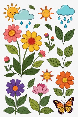Cute Weather Flowers Leaves Clipart