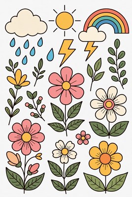 Colorful Weather and Flower Clipart