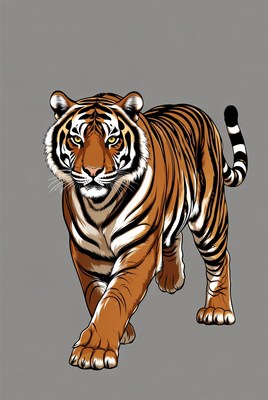 Tiger walking on gray background