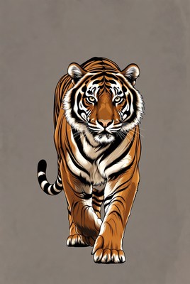 Tiger walking on gray background