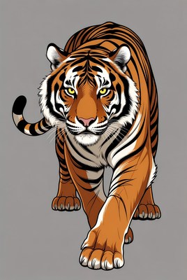 Tiger walking on gray background