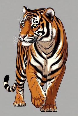 Tiger walking on gray background