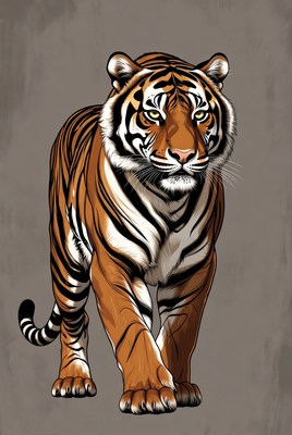 Tiger walking on gray background