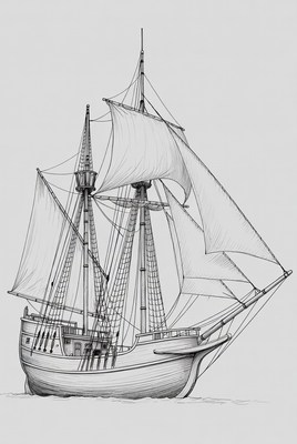 Sailing Ship Line Art Illustration