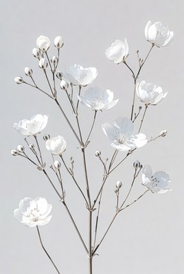 White Flowers with Buds on Gray Background