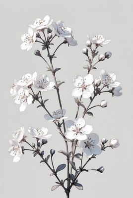 White Spirea Flowers on Gray Background