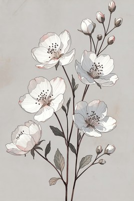 White Blossom Flowers Illustration
