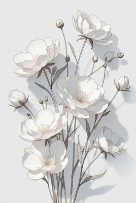 White Anemone Flowers Bouquet Illustration