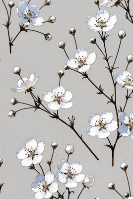 White Cherry Blossoms Gray Background