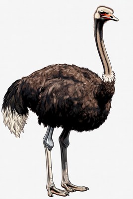 Ostrich standing on white background