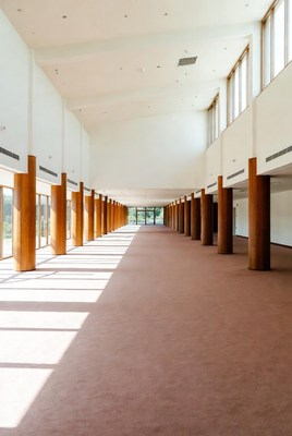 Empty modern hall with wooden columns