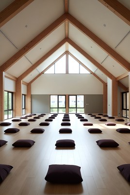 Empty Zen Meditation Hall Cushions
