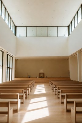 Empty Wooden Church Pews Sunlight