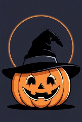 Jack-o-lantern wearing witch hat
