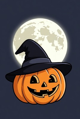 Smiling Jack-o-Lantern Witch Hat Moon