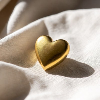Golden heart on white fabric