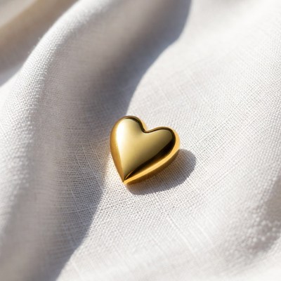 Golden heart on white fabric