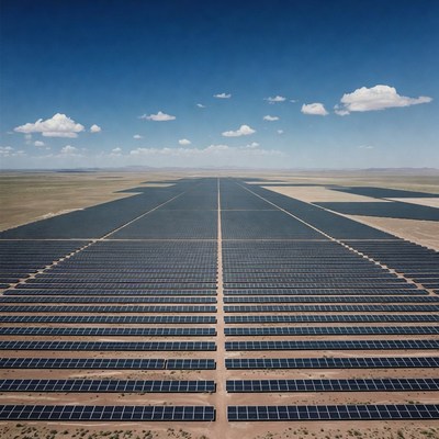 Vast Solar Panel Farm Aerial View