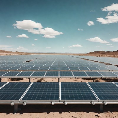 Solar panels in desert landscape