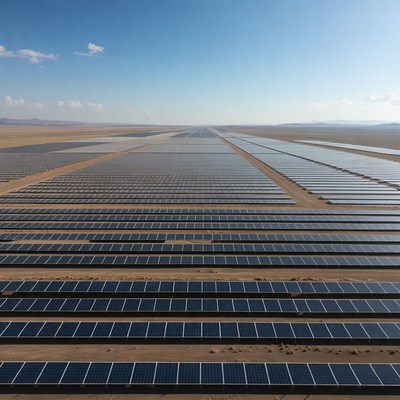 Vast Solar Panel Farm Aerial View