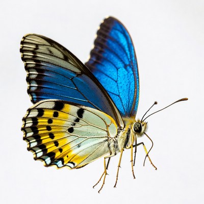Blue and yellow butterfly wings spread