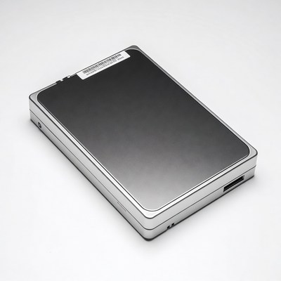 Silver external hard drive