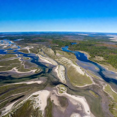 Aerial View of Wetlands and Rivers