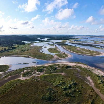 Aerial view of river delta landscape