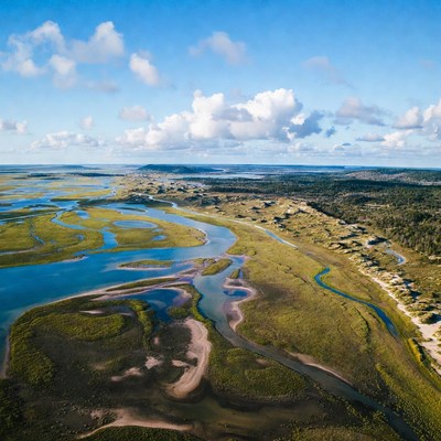 Aerial View of Coastal Marshland