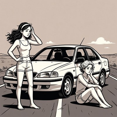 Two women with broken car roadside