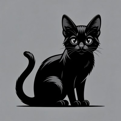 Black kitten illustration sitting