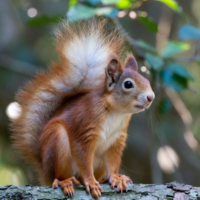 Red squirrel on tree branch
