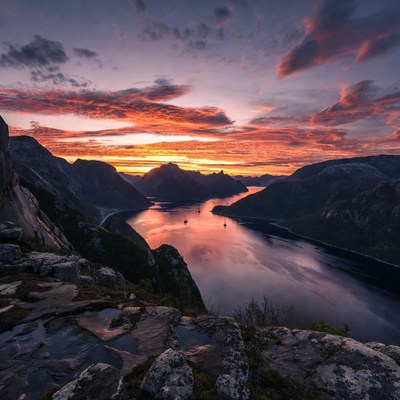 Sunset over Norwegian Fjords