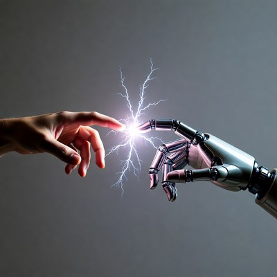 Human Hand Touching Robot Hand