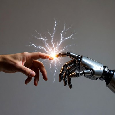 Human Hand Touching Robot Hand
