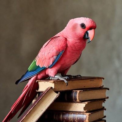 Pink Parrot Perched on Books
