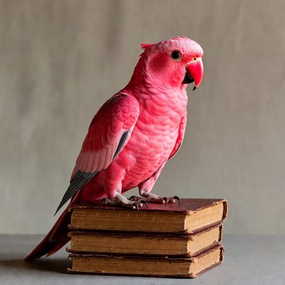 Pink Parrot Standing on Books
