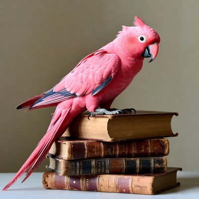 Pink Parrot Perched on Books